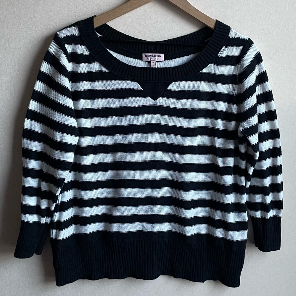 Juicy Couture Black and White Striped Sweater with Gold Buttons